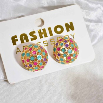 E-6354 Cute And Colorful Stud Earring Rhinestone Semicircle Round Vivid Ball Stud Earrings For Women Teen Girls Jewelry