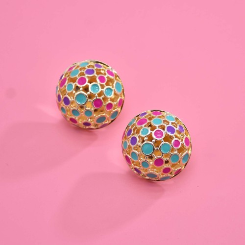 E-6354 Cute And Colorful Stud Earring Rhinestone Semicircle Round Vivid Ball Stud Earrings For Women Teen Girls Jewelry