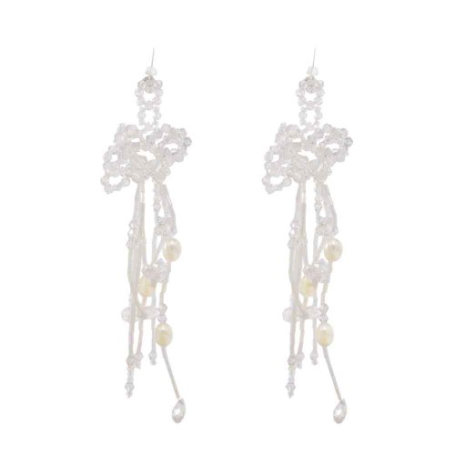E-6355 Handmade Acrylic Pearl Beads Flower Long Tassel Drop Earrings for Women Boho Beach Holiday Party Jewelry Gift