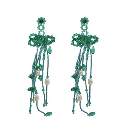 E-6355 Handmade Acrylic Pearl Beads Flower Long Tassel Drop Earrings for Women Boho Beach Holiday Party Jewelry Gift
