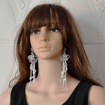 E-6355 Handmade Acrylic Pearl Beads Flower Long Tassel Drop Earrings for Women Boho Beach Holiday Party Jewelry Gift