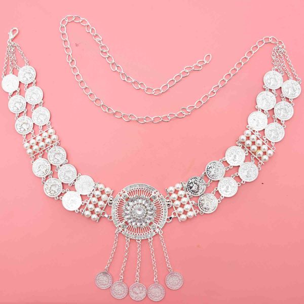 N-7664 Boho Metal Coin Long Tassel Sequins Silver Planted Belly Dance Waist Chains For Women Holiday Party Body Jewelry