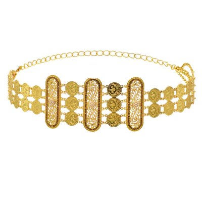 N-7663 Indian Gold Crystal Pearl Beads Coin Tassel Belly Dance Waist Chains Carved Flower Party Body Jewelry