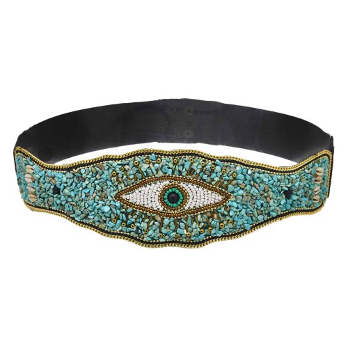 N-7666 2 Colors Handmade Bohemian Waist Belt Evil Eye Beads Elastic Statement Belly  Body Chain Dress Belt  Ethnic Jewelry