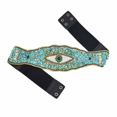N-7666 2 Colors Handmade Bohemian Waist Belt Evil Eye Beads Elastic Statement Belly  Body Chain Dress Belt  Ethnic Jewelry