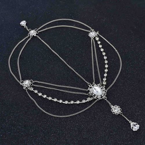 F-0941 Rhinestone Headchain Layered Headband Tassel Wedding Bride Hair Accessories Jewelry for Women and Girls
