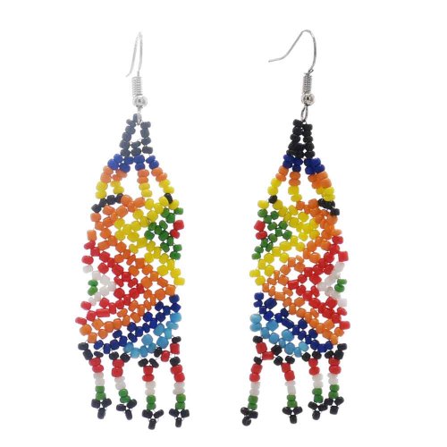 E-6360 Handmade Bohemian Colorful Acrylic Beads Statement Drop Earrings for Women  Ethnic Festival Party Jewelry Gift