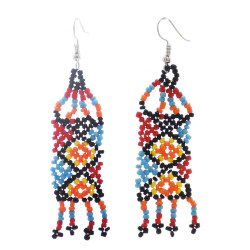 E-6360 Handmade Bohemian Colorful Acrylic Beads Statement Drop Earrings for Women  Ethnic Festival Party Jewelry Gift