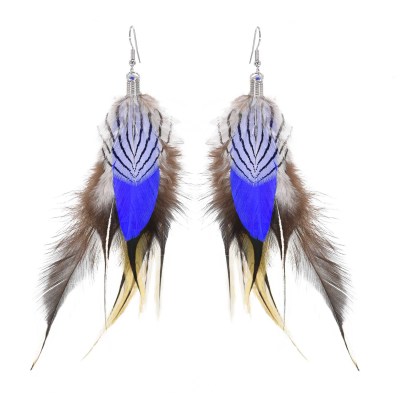 E-6361 6 colors New Bohemian Fashion Feather Pendants Earring With Stripe Long Tassel Dangle Earring For Women Girls