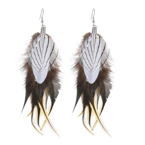 E-6361 6 colors New Bohemian Fashion Feather Pendants Earring With Stripe Long Tassel Dangle Earring For Women Girls