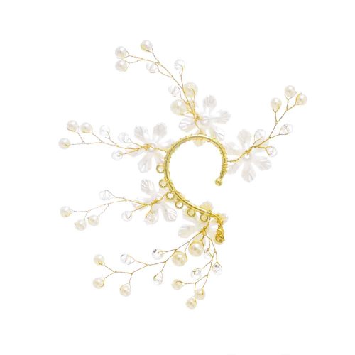 E-6362  1PC Handmade Bridal Pearl Crystal Flower Left Ear Cuff No Pierced Earrings for Women Wedding Party Jewelry Gift