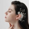E-6362  1PC Handmade Bridal Pearl Crystal Flower Left Ear Cuff No Pierced Earrings for Women Wedding Party Jewelry Gift