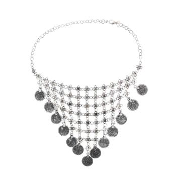 N-7674 Bohemian Gypsy Silver Coin Choker Necklaces Latticed Dense Inverted Triangle Necklaces For Women Girls Party Jewelry