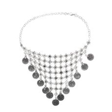 N-7674 Bohemian Gypsy Silver Coin Choker Necklaces Latticed Dense Inverted Triangle Necklaces For Women Girls Party Jewelry
