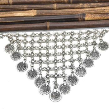 N-7674 Bohemian Gypsy Silver Coin Choker Necklaces Latticed Dense Inverted Triangle Necklaces For Women Girls Party Jewelry