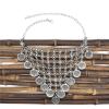 N-7674 Bohemian Gypsy Silver Coin Choker Necklaces Latticed Dense Inverted Triangle Necklaces For Women Girls Party Jewelry