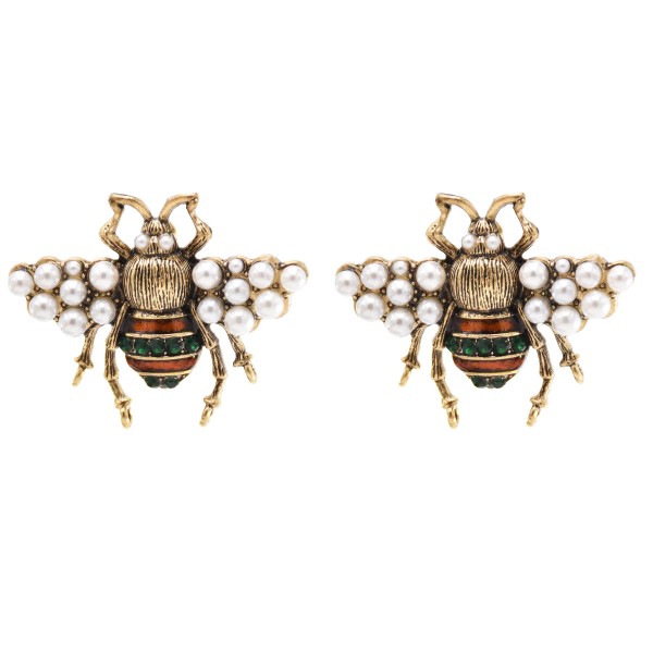 E-6368 Novel Style Earrings For Women Beetle With Pearl Wings Dangle Earrings For Women Girls Fashionable Gift