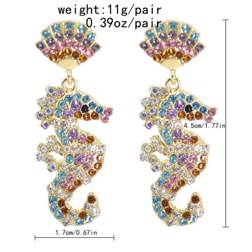 E-6370 Cute Crystal Pearls Hippocampus Drop Earrings for Women Summer Holiday Party Jewelry Gift
