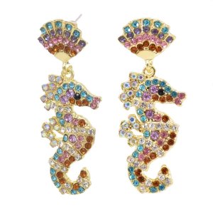 E-6370 Cute Crystal Pearls Hippocampus Drop Earrings for Women Summer Holiday Party Jewelry Gift