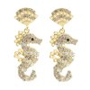 E-6370 Cute Crystal Pearls Hippocampus Drop Earrings for Women Summer Holiday Party Jewelry Gift