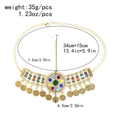 F-0952 Indian Vintage Gold Metal Acrylic Coin Tassel Head Chains Headdress Women Boho Dance Party Hair Accessories