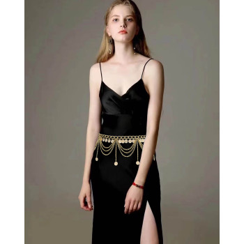 N-7675 Vintage Gold Metal Multilayers Coin Tassel Dress Dance Belly Waist Chains for Women Party Body Jewelry