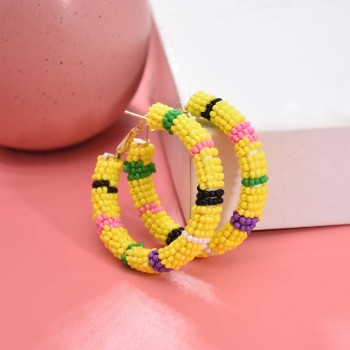 E-6375 Colorful Beaded Hoop Earrings Bohemian Circle Round Earrings Handmade Dangle Earrings for Women and Girls