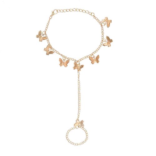 B-1163 Fashion Gold Silver Link Chain Butterfly Finger Hand Bracelets for Women Boho Summer Party Jewelry Gift
