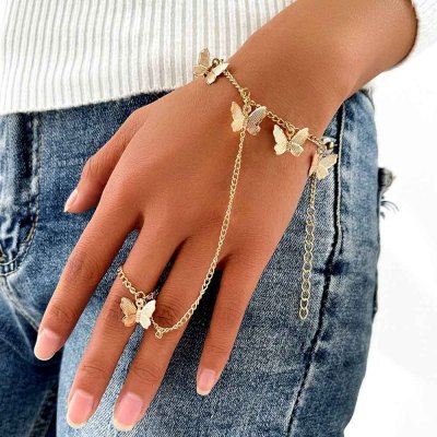 B-1163 Fashion Gold Silver Link Chain Butterfly Finger Hand Bracelets for Women Boho Summer Party Jewelry Gift