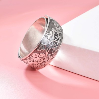 B-1165 vintage carved flower bangle cuff bracelet