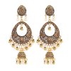 E-6376 Bohemian Vintage Metal Crystal Pearl Bells Tassel Oval Drop Dangle Earrings for Women Party Jewelry Gift