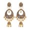 E-6376 Bohemian Vintage Metal Crystal Pearl Bells Tassel Oval Drop Dangle Earrings for Women Party Jewelry Gift