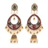 E-6376 Bohemian Vintage Metal Crystal Pearl Bells Tassel Oval Drop Dangle Earrings for Women Party Jewelry Gift