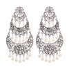 E-6378 Indian Vintage Gold Silver Metal Carved Flower Pearls Drop Earrings for Women Boho Wedding Party Jewelry Gift