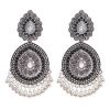 E-6379 Indian Vintage Silver Metal Carved Flower Drop Dangle Earrings
