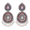 E-6379 Indian Vintage Silver Metal Carved Flower Drop Dangle Earrings