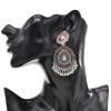 E-6379 Indian Vintage Silver Metal Carved Flower Drop Dangle Earrings
