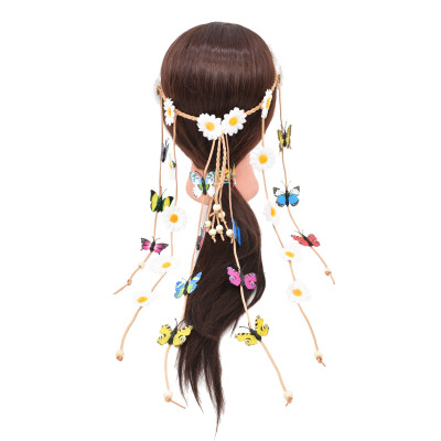 F-0960 New Boho Flower Hair Accessories Long Fringe Butterfly Headband Indian Jewelry