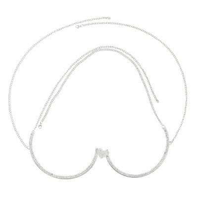N-7682 Rhinestone Chest Bracket Bra Heart Silver Rhinestone Chest Chains Bikini Body Jewelry Simple Body Jewelry for Women