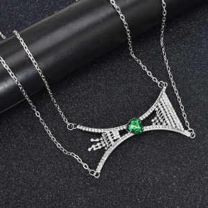 N-7683 Heart Shaped Green Rhinestone Chest Support Silver Chest Chain Bikini Body Jewelry For Women Body Jewelry