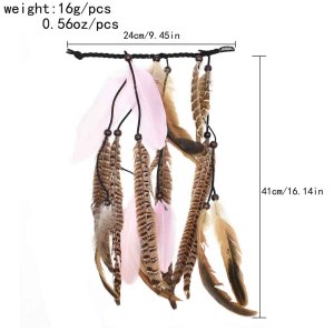F-0959 Ethnic Rope Woven Feather Headbands Headdress Indian Tribal Festival Party Hair Accessories