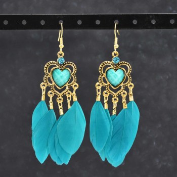 E-6387 Bohemian Fashion Feather Earring With Stripe Long Tassel Dangle Earring For Women Girls
