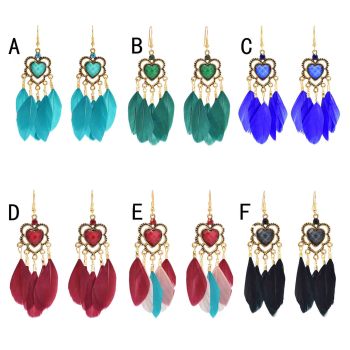 E-6387 Bohemian Fashion Feather Earring With Stripe Long Tassel Dangle Earring For Women Girls