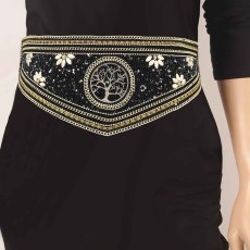 N-7684 Handmade Bohemian Waist Belt  Black Beads Elastic Statement Belly  Body Chain Dress Belt  Ethnic Jewelry