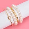 B-1176 4PCS/Set Gold Chain Pearl Beads Lock Pendant Bracelets & Bangles Sets for Women Boho Holiday Party Jewelry