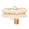 B-1176 4PCS/Set Gold Chain Pearl Beads Lock Pendant Bracelets & Bangles Sets for Women Boho Holiday Party Jewelry