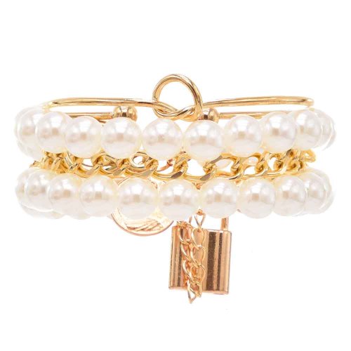 B-1176 4PCS/Set Gold Chain Pearl Beads Lock Pendant Bracelets & Bangles Sets for Women Boho Holiday Party Jewelry