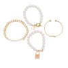 B-1176 4PCS/Set Gold Chain Pearl Beads Lock Pendant Bracelets & Bangles Sets for Women Boho Holiday Party Jewelry