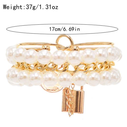 B-1176 4PCS/Set Gold Chain Pearl Beads Lock Pendant Bracelets & Bangles Sets for Women Boho Holiday Party Jewelry