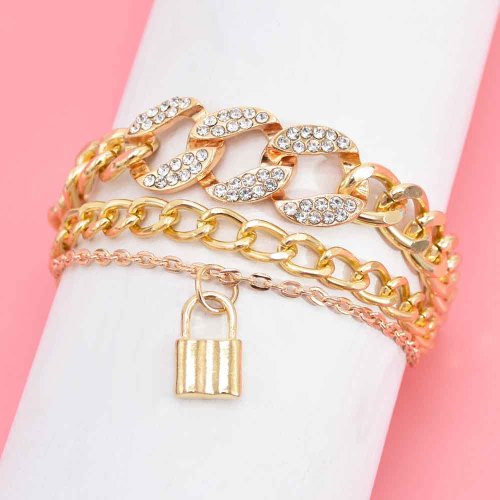 B-1175 Multialyers Lock Pendant Crystal Anklets Bracelets for Women Boho Summer Beach Party Jewelry Gifts